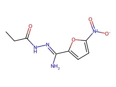 N-[(E)-[amino-(5-nitrofuran-2-yl)methylidene]amino]propanamide structure