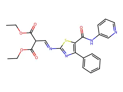 Diethyl 2-[[4-phenyl-5-(pyridin-3-ylcarbamoyl)-1,3-thiazol-2-yl]iminomethyl]propanedioate structure