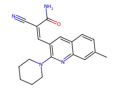 (Z)-2-cyano-3-(7-methyl-2-piperidin-1-ylquinolin-3-yl)prop-2-enamide structure