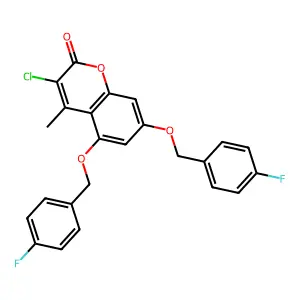 3-chloro-5,7-bis[(4-fluorobenzyl)oxy]-4-methyl-2H-chromen-2-one structure