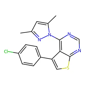 5-(4-chlorophenyl)-4-(3,5-dimethyl-1H-pyrazol-1-yl)thieno[2,3-d]pyrimidine structure