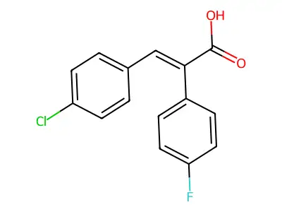 (E)-3-(4-chlorophenyl)-2-(4-fluorophenyl)prop-2-enoic acid structure