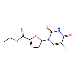 Ethyl 5-(5-fluoro-2,4-dioxo-3,4-dihydropyrimidin-1(2H)-yl)-4,5-dihydrofuran-2-carboxylate structure