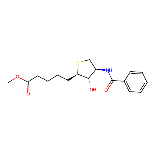 methyl 5-((2R,3S,4S)-4-benzamido-3-hydroxytetrahydrothiophen-2-yl)pentanoate structure