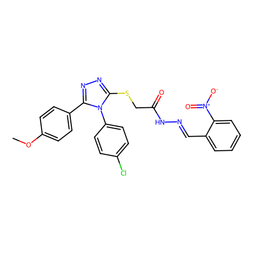 2-{[4-(4-chlorophenyl)-5-(4-methoxyphenyl)-4H-1,2,4-triazol-3-yl]sulfanyl}-N'-[(E)-(2-nitrophenyl)methylidene]acetohydrazide structure