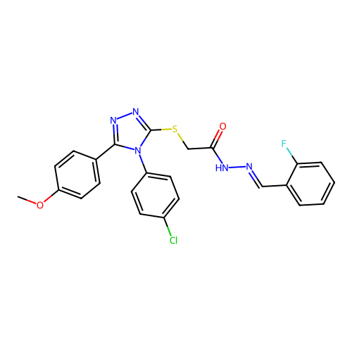 2-{[4-(4-chlorophenyl)-5-(4-methoxyphenyl)-4H-1,2,4-triazol-3-yl]sulfanyl}-N'-[(E)-(2-fluorophenyl)methylidene]acetohydrazide structure