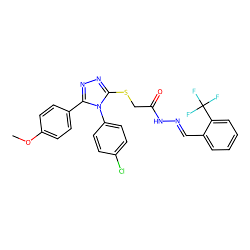 2-{[4-(4-chlorophenyl)-5-(4-methoxyphenyl)-4H-1,2,4-triazol-3-yl]sulfanyl}-N'-{(E)-[2-(trifluoromethyl)phenyl]methylidene}acetohydrazide structure