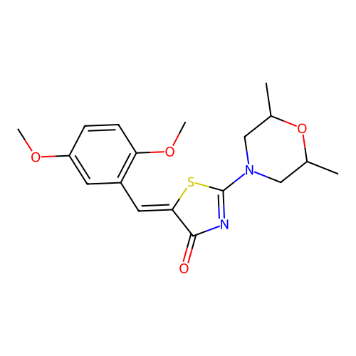 (5Z)-5-(2,5-dimethoxybenzylidene)-2-(2,6-dimethylmorpholin-4-yl)-1,3-thiazol-4(5H)-one structure