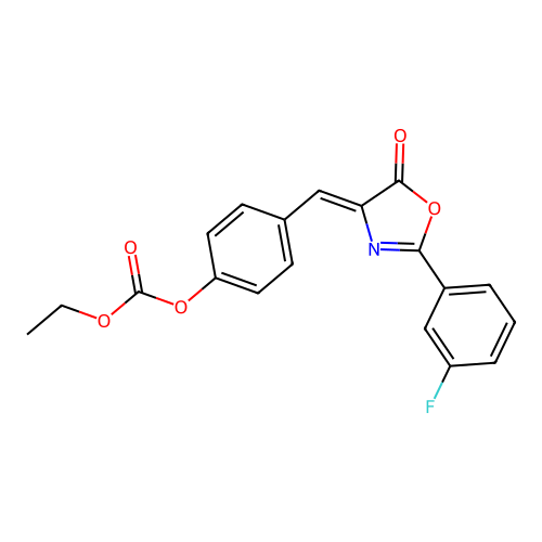 (Z)-ethyl (4-((2-(3-fluorophenyl)-5-oxooxazol-4(5H)-ylidene)methyl)phenyl) carbonate structure
