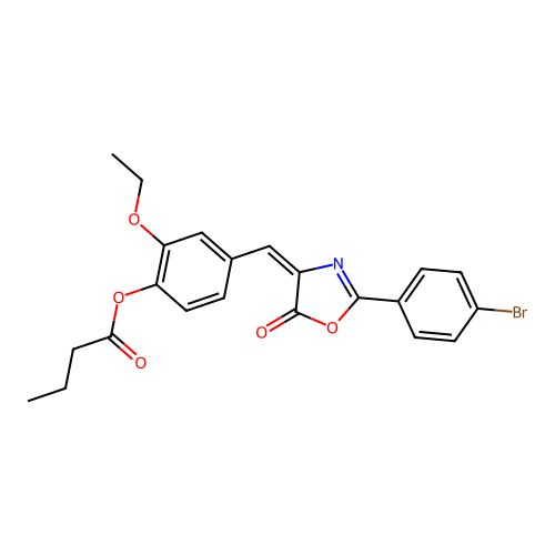 (E)-4-((2-(4-bromophenyl)-5-oxooxazol-4(5H)-ylidene)methyl)-2-ethoxyphenyl butyrate structure