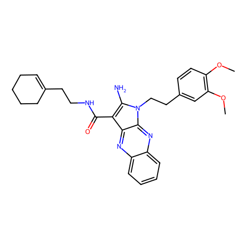2-amino-N-(2-(cyclohex-1-en-1-yl)ethyl)-1-(3,4-dimethoxyphenethyl)-1H-pyrrolo[2,3-b]quinoxaline-3-carboxamide structure