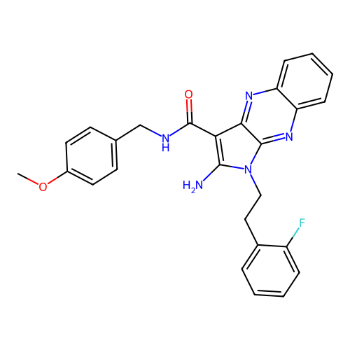 2-amino-1-(2-fluorophenethyl)-N-(4-methoxybenzyl)-1H-pyrrolo[2,3-b]quinoxaline-3-carboxamide structure