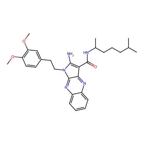 2-amino-1-(3,4-dimethoxyphenethyl)-N-(6-methylheptan-2-yl)-1H-pyrrolo[2,3-b]quinoxaline-3-carboxamide structure