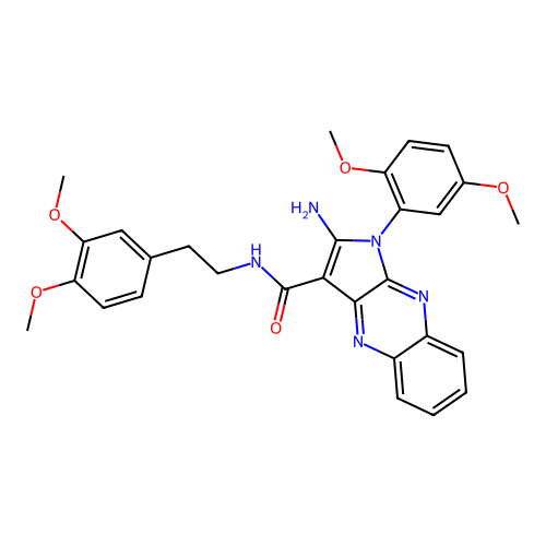 2-amino-1-(2,5-dimethoxyphenyl)-N-[2-(3,4-dimethoxyphenyl)ethyl]-1H-pyrrolo[2,3-b]quinoxaline-3-carboxamide structure