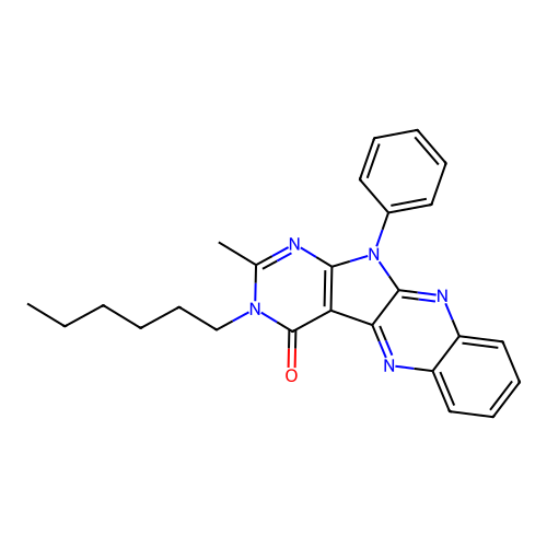 3-hexyl-2-methyl-11-phenyl-3H-pyrimido[5',4':4,5]pyrrolo[2,3-b]quinoxalin-4(11H)-one structure