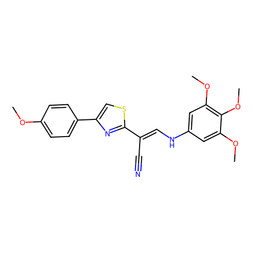 (E)-2-(4-(4-methoxyphenyl)thiazol-2-yl)-3-((3,4,5-trimethoxyphenyl)amino)acrylonitrile structure