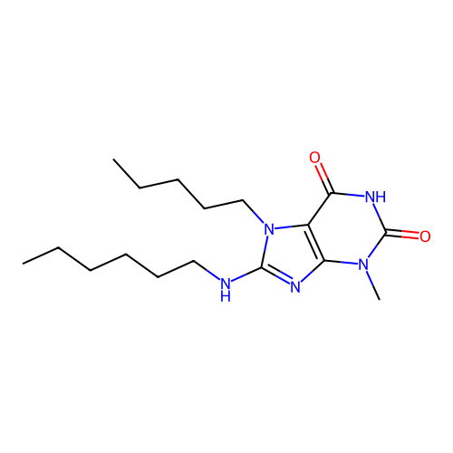 8-(hexylamino)-3-methyl-7-pentyl-3,7-dihydro-1H-purine-2,6-dione structure