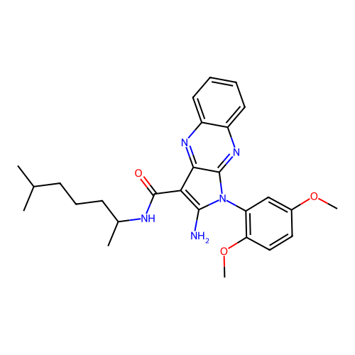 2-amino-1-(2,5-dimethoxyphenyl)-N-(6-methylheptan-2-yl)-1H-pyrrolo[2,3-b]quinoxaline-3-carboxamide structure