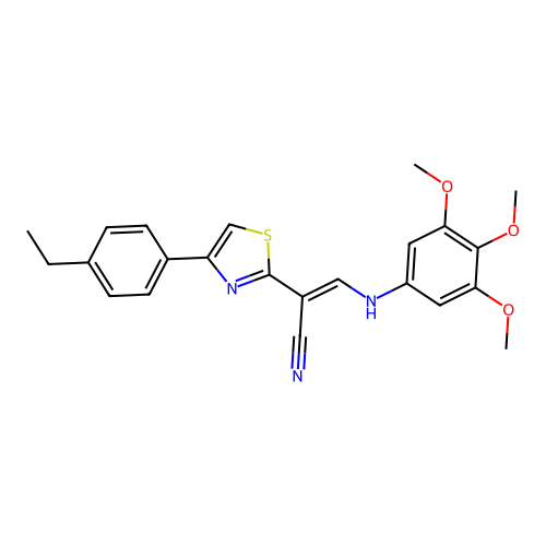 (E)-2-(4-(4-ethylphenyl)thiazol-2-yl)-3-((3,4,5-trimethoxyphenyl)amino)acrylonitrile structure