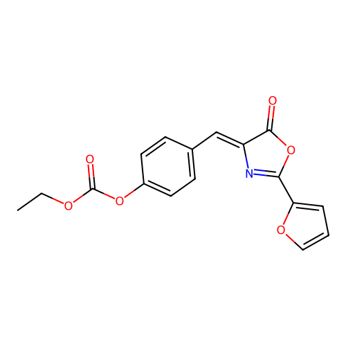 (Z)-ethyl (4-((2-(furan-2-yl)-5-oxooxazol-4(5H)-ylidene)methyl)phenyl) carbonate structure