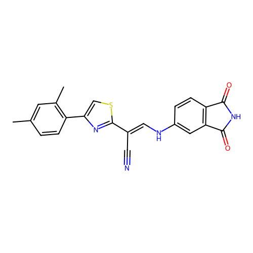 (2E)-2-[4-(2,4-dimethylphenyl)-1,3-thiazol-2-yl]-3-[(1,3-dioxo-2,3-dihydro-1H-isoindol-5-yl)amino]prop-2-enenitrile structure