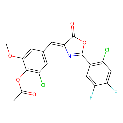 (Z)-2-chloro-4-((2-(2-chloro-4,5-difluorophenyl)-5-oxooxazol-4(5H)-ylidene)methyl)-6-methoxyphenyl acetate structure