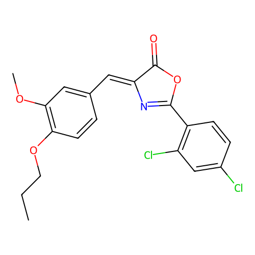 (Z)-2-(2,4-dichlorophenyl)-4-(3-methoxy-4-propoxybenzylidene)oxazol-5(4H)-one structure