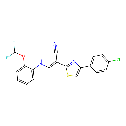 (E)-2-(4-(4-chlorophenyl)thiazol-2-yl)-3-((2-(difluoromethoxy)phenyl)amino)acrylonitrile structure