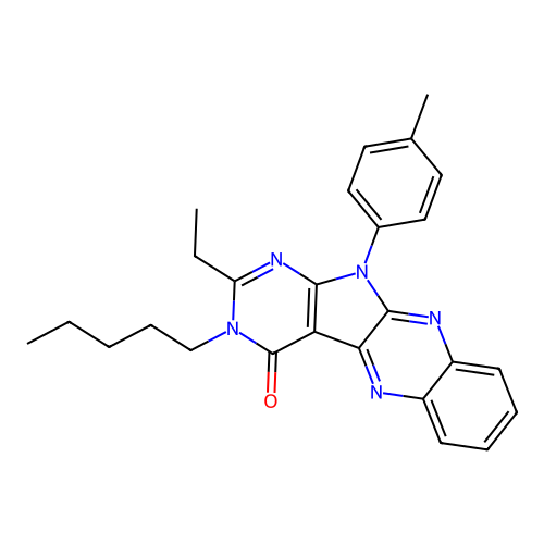 2-ethyl-11-(4-methylphenyl)-3-pentyl-3,11-dihydro-4H-pyrimido[5',4':4,5]pyrrolo[2,3-b]quinoxalin-4-one structure