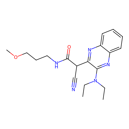 2-cyano-2-[3-(diethylamino)quinoxalin-2-yl]-N-(3-methoxypropyl)acetamide structure