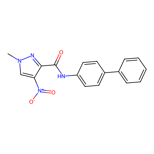 N-(biphenyl-4-yl)-1-methyl-4-nitro-1H-pyrazole-3-carboxamide structure