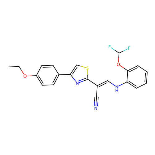 (E)-3-((2-(difluoromethoxy)phenyl)amino)-2-(4-(4-ethoxyphenyl)thiazol-2-yl)acrylonitrile structure