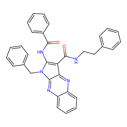 2-benzamido-1-benzyl-N-phenethylpyrrolo[3,2-b]quinoxaline-3-carboxamide structure