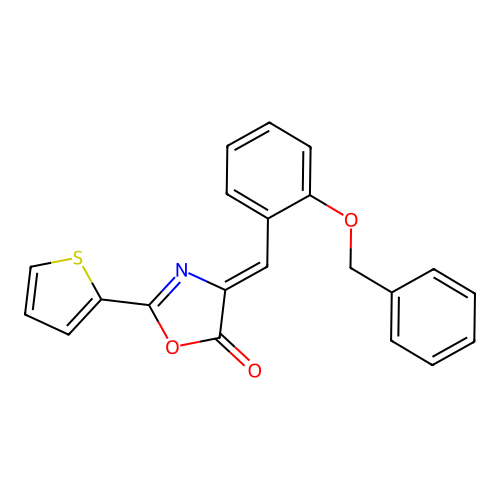 (4Z)-4-[2-(benzyloxy)benzylidene]-2-(thiophen-2-yl)-1,3-oxazol-5(4H)-one structure