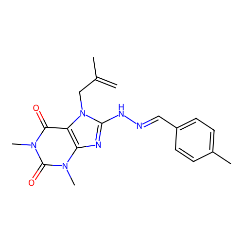 (E)-1,3-dimethyl-7-(2-methylallyl)-8-(2-(4-methylbenzylidene)hydrazinyl)-1H-purine-2,6(3H,7H)-dione structure