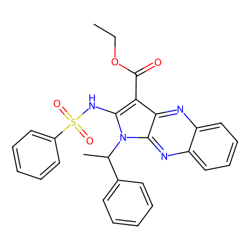 ethyl 1-(1-phenylethyl)-2-(phenylsulfonamido)-1H-pyrrolo[2,3-b]quinoxaline-3-carboxylate structure