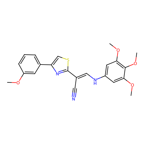 (E)-2-(4-(3-methoxyphenyl)thiazol-2-yl)-3-((3,4,5-trimethoxyphenyl)amino)acrylonitrile structure