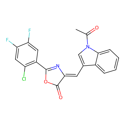 (4Z)-4-[(1-acetyl-1H-indol-3-yl)methylidene]-2-(2-chloro-4,5-difluorophenyl)-1,3-oxazol-5(4H)-one structure