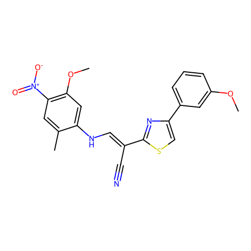 (2E)-3-[(5-methoxy-2-methyl-4-nitrophenyl)amino]-2-[4-(3-methoxyphenyl)-1,3-thiazol-2-yl]prop-2-enenitrile structure