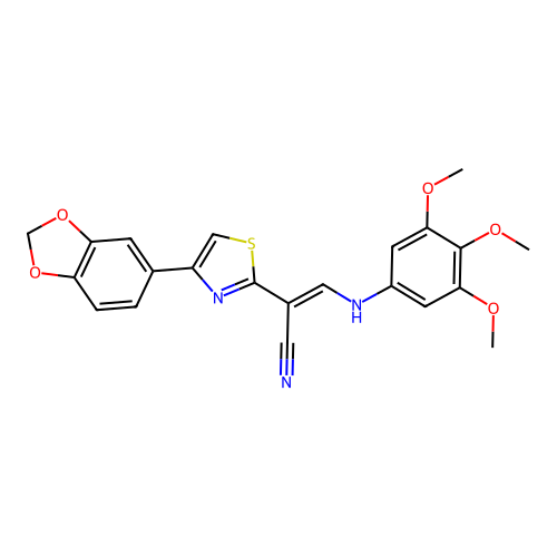 (2E)-2-[4-(1,3-benzodioxol-5-yl)-1,3-thiazol-2-yl]-3-[(3,4,5-trimethoxyphenyl)amino]prop-2-enenitrile structure