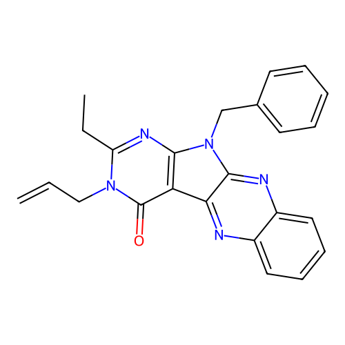 3-allyl-11-benzyl-2-ethyl-3H-pyrimido[5',4':4,5]pyrrolo[2,3-b]quinoxalin-4(11H)-one structure