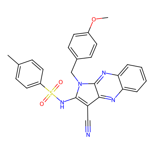 N-(3-cyano-1-(4-methoxybenzyl)-1H-pyrrolo[2,3-b]quinoxalin-2-yl)-4-methylbenzenesulfonamide structure