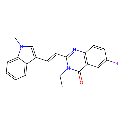 3-ethyl-6-iodo-2-[(E)-2-(1-methylindol-3-yl)ethenyl]quinazolin-4-one structure