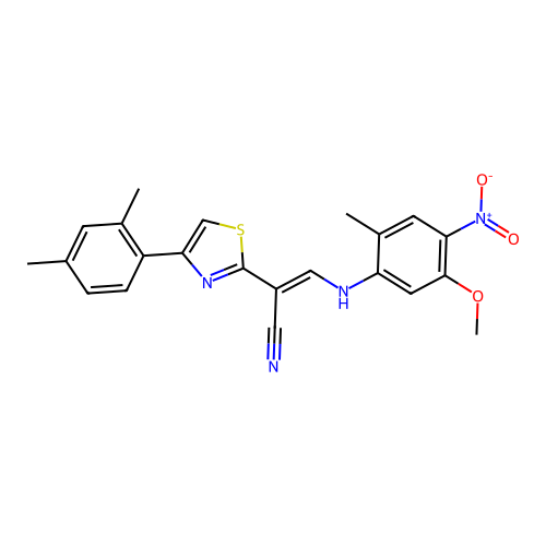 (2E)-2-[4-(2,4-dimethylphenyl)-1,3-thiazol-2-yl]-3-[(5-methoxy-2-methyl-4-nitrophenyl)amino]prop-2-enenitrile structure