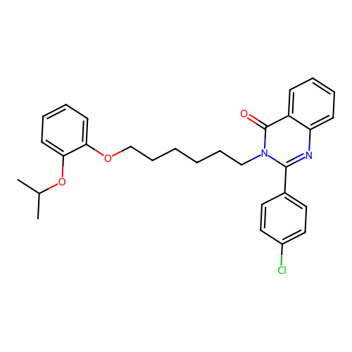 2-(4-chlorophenyl)-3-{6-[2-(propan-2-yloxy)phenoxy]hexyl}quinazolin-4(3H)-one structure
