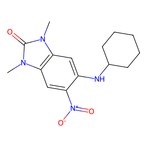 5-(cyclohexylamino)-1,3-dimethyl-6-nitro-1,3-dihydro-2H-benzimidazol-2-one structure