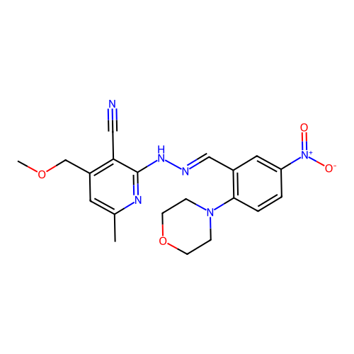 4-(Methoxymethyl)-6-methyl-2-(2-(2-morpholino-5-nitrobenzylidene)hydrazineyl)nicotinonitrile structure