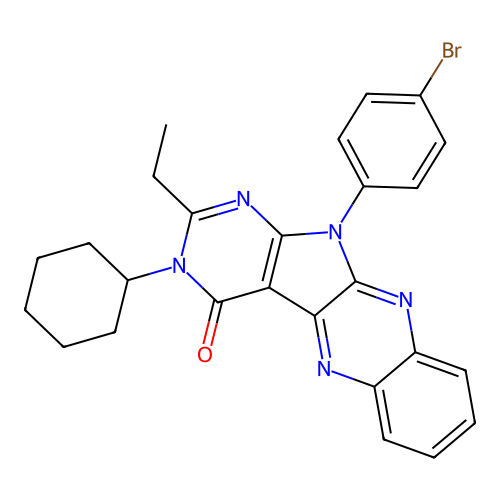 11-(4-bromophenyl)-3-cyclohexyl-2-ethyl-3,11-dihydro-4H-pyrimido[5',4':4,5]pyrrolo[2,3-b]quinoxalin-4-one structure
