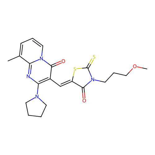 (Z)-3-(3-methoxypropyl)-5-((9-methyl-4-oxo-2-(pyrrolidin-1-yl)-4H-pyrido[1,2-a]pyrimidin-3-yl)methylene)-2-thioxothiazolidin-4-one structure