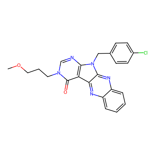 11-(4-chlorobenzyl)-3-(3-methoxypropyl)-3,11-dihydro-4H-pyrimido[5',4':4,5]pyrrolo[2,3-b]quinoxalin-4-one structure